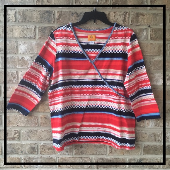 🆕 RED, WHITE & BLUE MULTI STRIPED TOP BY RUBY RD. - Picture 1 of 7